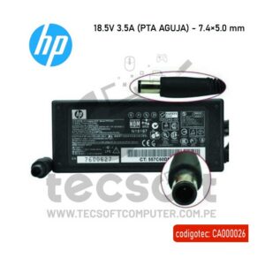 Cargador HP Compaq 18.5v 3.5a 65w Punta de Aguja 7.4×5.0mm