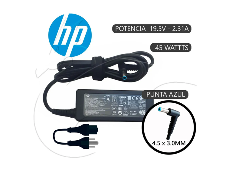 Cargador HP Compaq 19.5v 2.31a 45w Plug Celeste 4.5×3.0mm