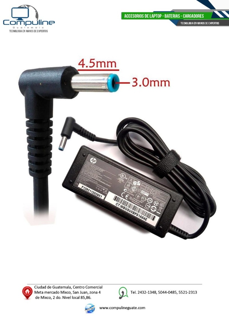 Cargador HP Compaq 19.5v 3.33a 65w Punta Celeste 4.5×3.0mm Original
