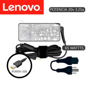 Cargador Lenovo 20v 3.25a 65w USB Punta Amarilla, Original